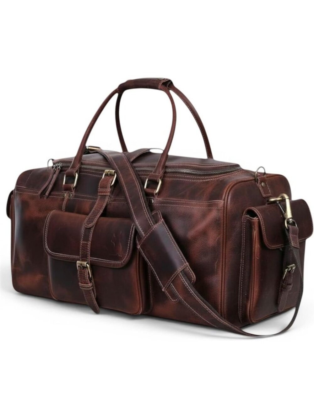 21-Inch Full Grain Leather Duffle Bag for Men - Stylish Travel & Gym Weekender